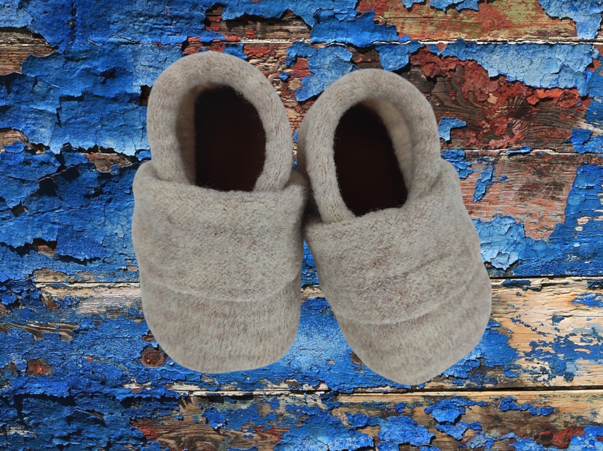 Wollwalkpuschen, Hausschuhe mit Ledersohle, Kitaschuhe Größe 20/21 hellbeige