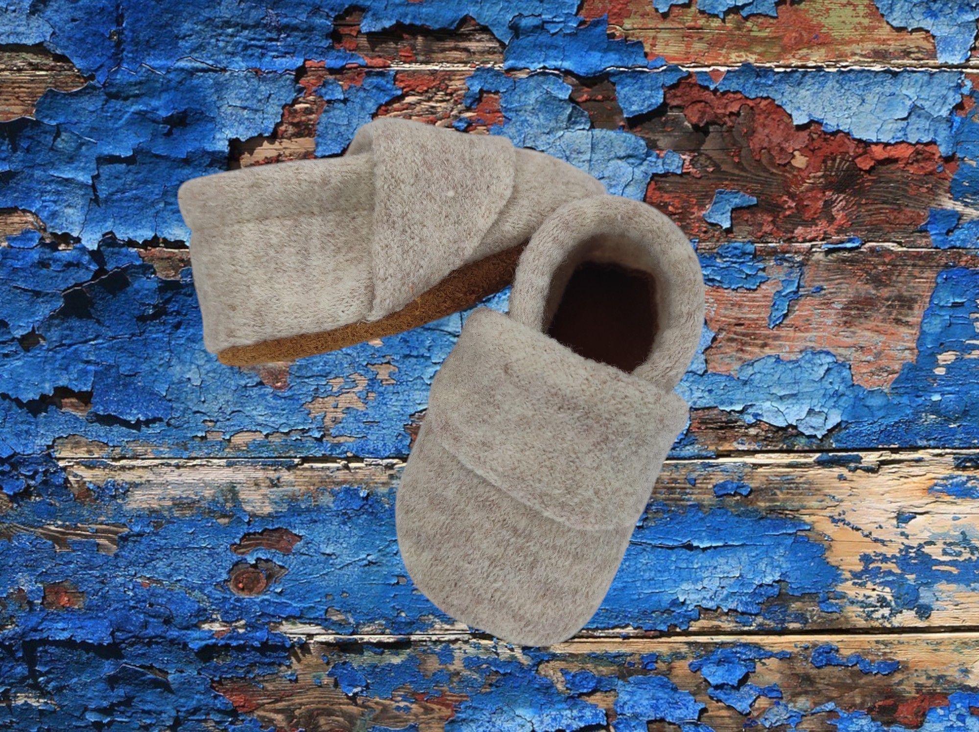 Wollwalkpuschen, Hausschuhe mit Ledersohle, Kitaschuhe Größe 20/21 hellbeige – Bild 3