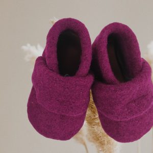 Wollwalkpuschen, Hausschuhe mit Ledersohle, Kitaschuhe Größe 18/19 bordeaux