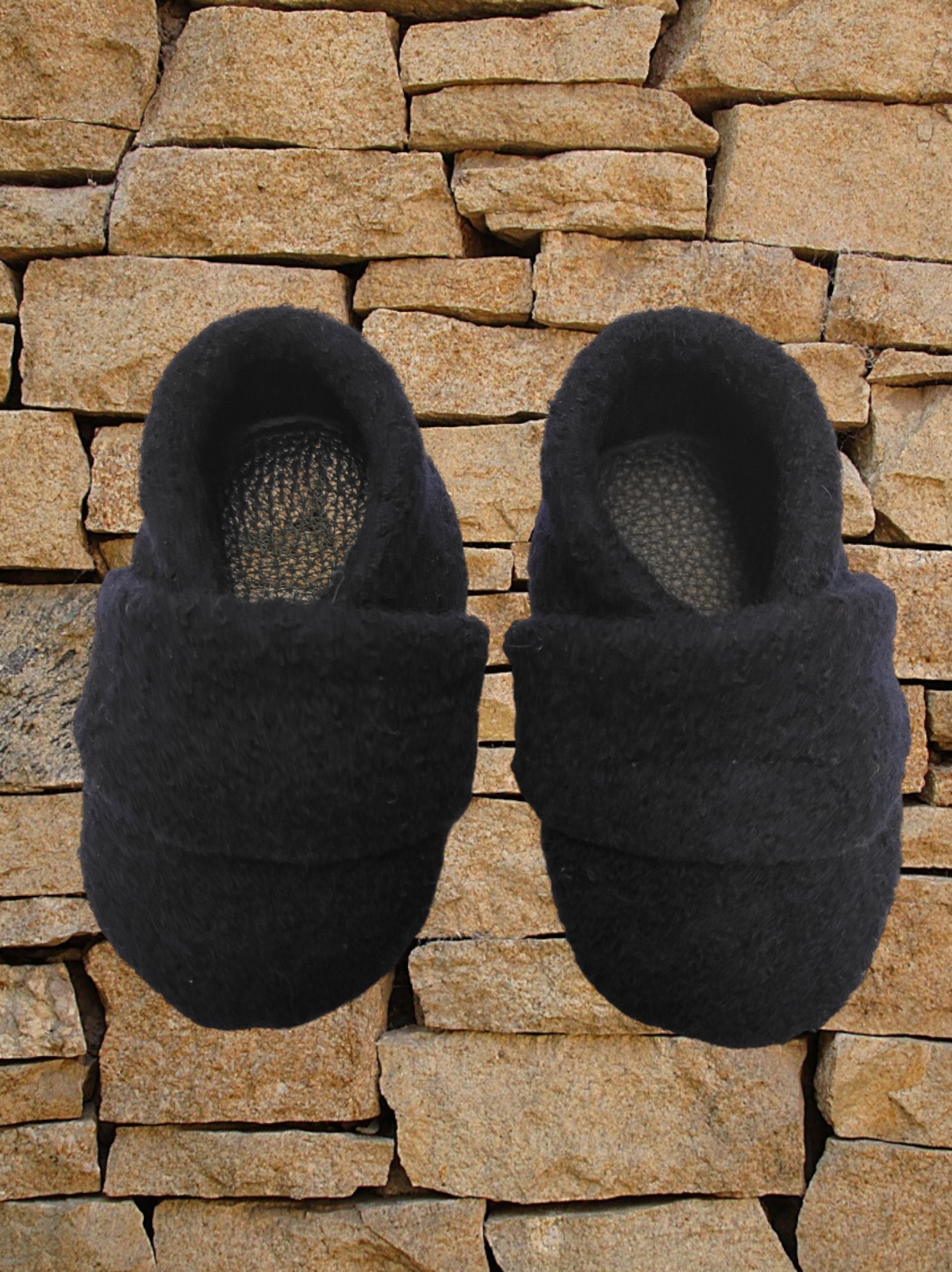 Wollwalkpuschen, Hausschuhe mit Ledersohle, Kitaschuhe Größe 24/25 dunkelblau