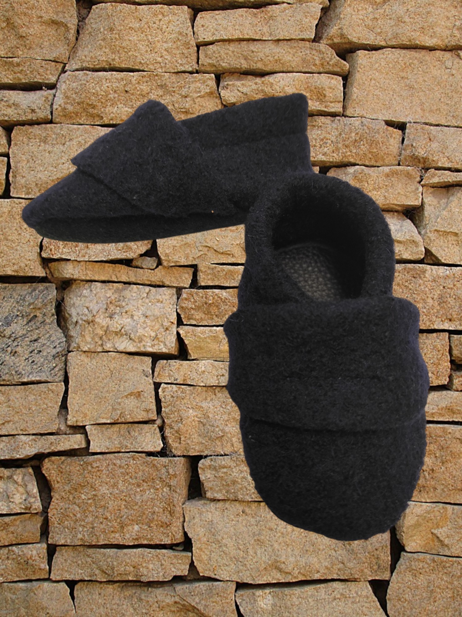 Wollwalkpuschen, Hausschuhe mit Ledersohle, Kitaschuhe Größe 24/25 dunkelblau – Bild 3