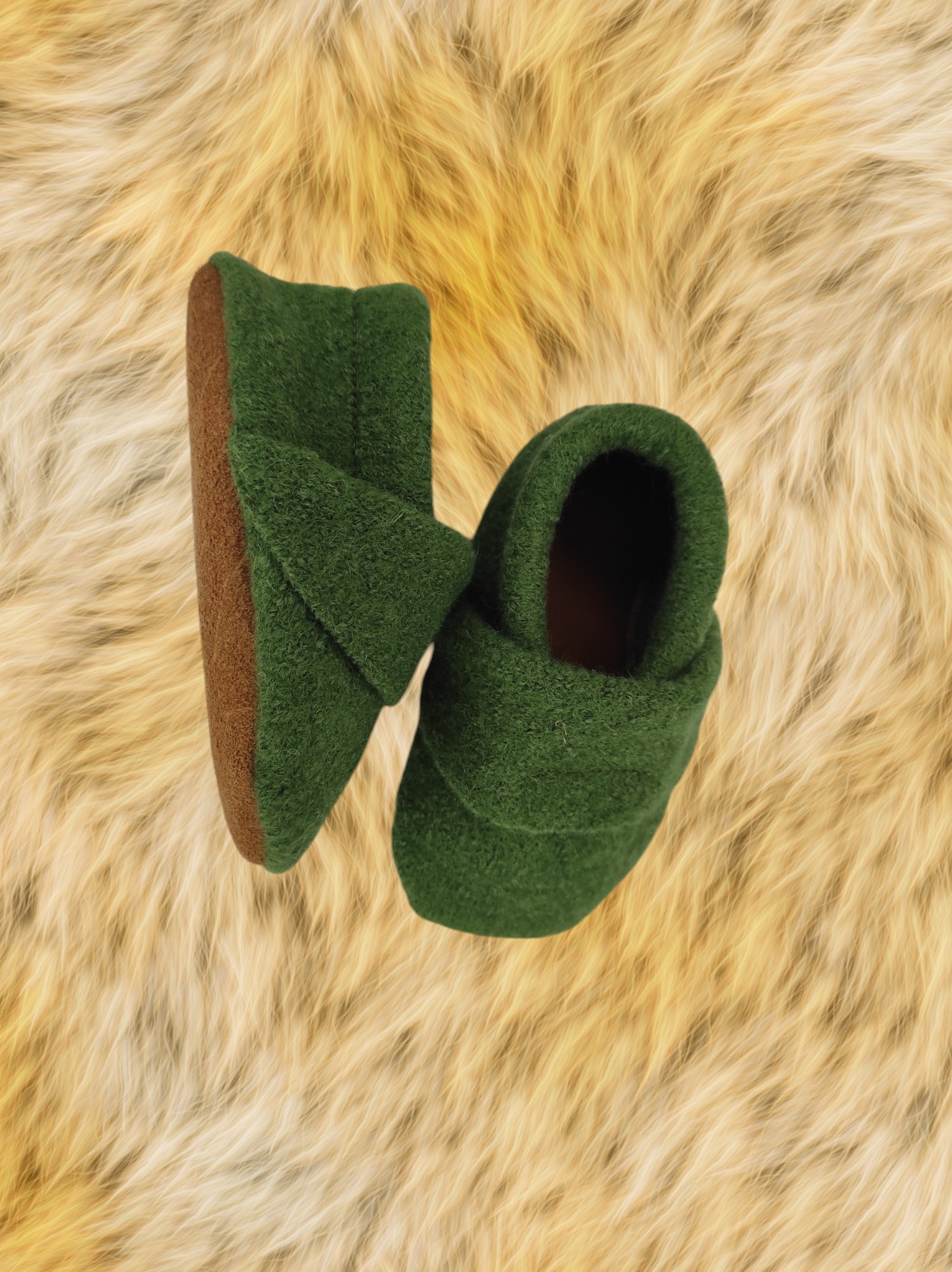 Wollwalkpuschen, Hausschuhe mit Ledersohle, Kitaschuhe Größe 20/21 heugrün – Bild 3