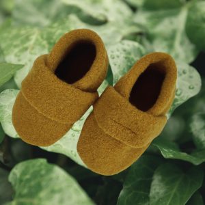 Wollwalkpuschen, Hausschuhe mit Ledersohle, Kitaschuhe Größe 20/21 senf