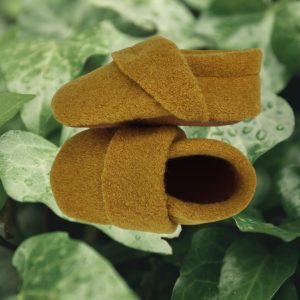 Wollwalkpuschen, Hausschuhe mit Ledersohle, Kitaschuhe Größe 22/23 senf