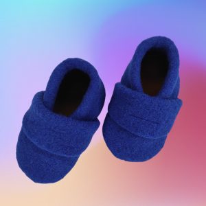 Wollwalkpuschen, Hausschuhe mit Ledersohle, Kitaschuhe Größe 18/19 blau