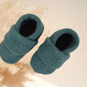 Wollwalkpuschen, Hausschuhe mit Ledersohle, Kitaschuhe Größe 20/21 smaragd
