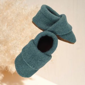 Wollwalkpuschen, Hausschuhe mit Ledersohle, Kitaschuhe Größe 18/19 smaragd